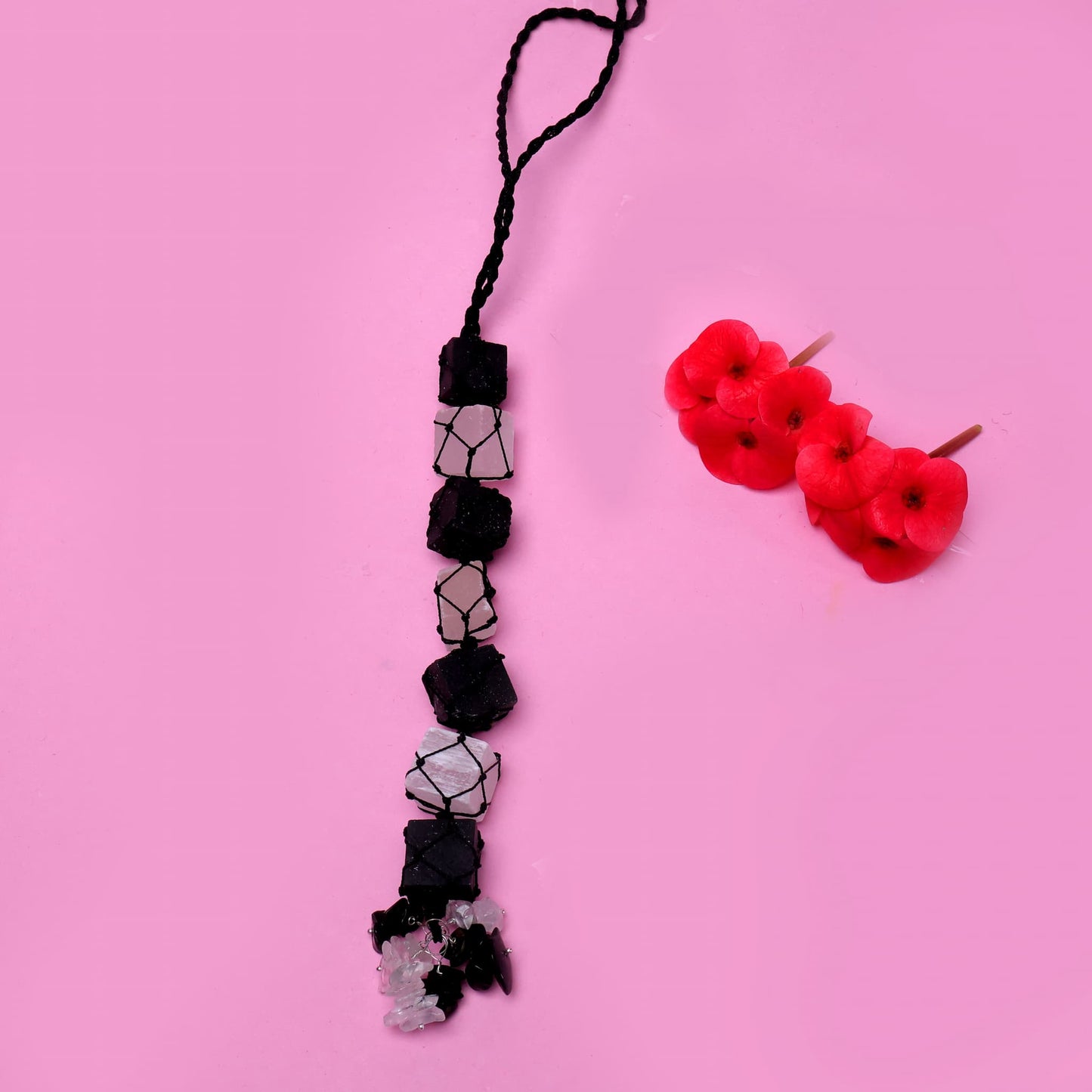 BLACK TOURMALINE AND SELENITE HANGING FOR DOOR AND CAR