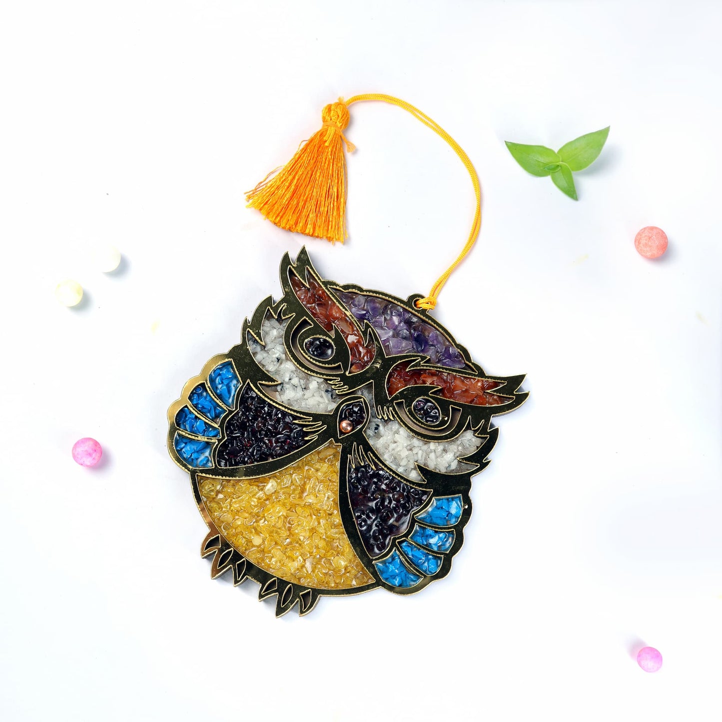 OWL HANGING WITH NATURAL SEVEN CHAKRA STONES