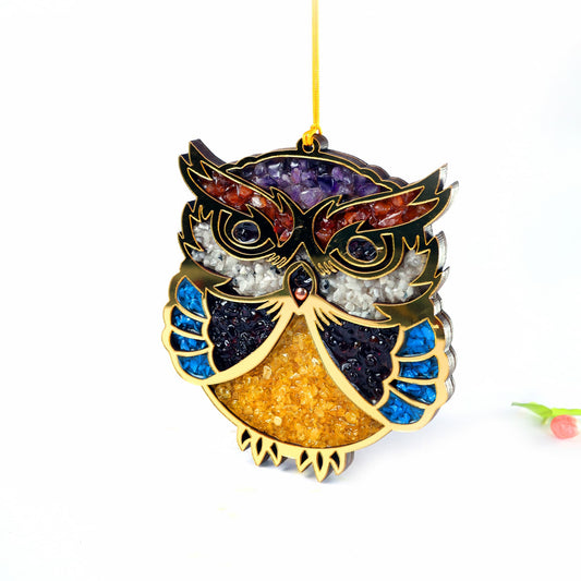 OWL HANGING WITH NATURAL SEVEN CHAKRA STONES