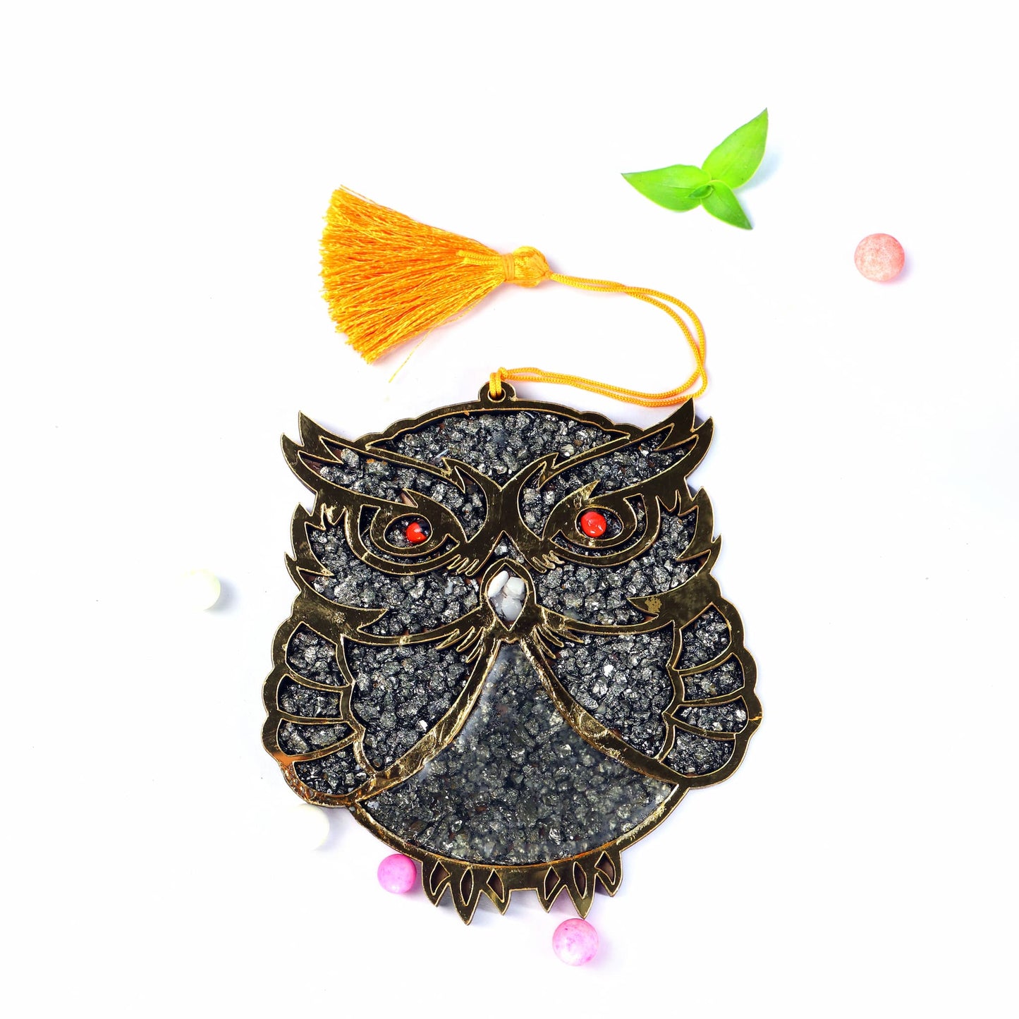 OWL WALL HANGING WITH PYRITE STONES